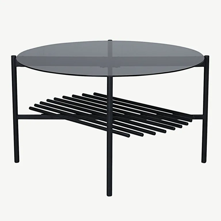 Ümmargune diivanilaud Von Staf musta metallraami ja suitsumusta klaasiga, ø80 cm - 15604-888