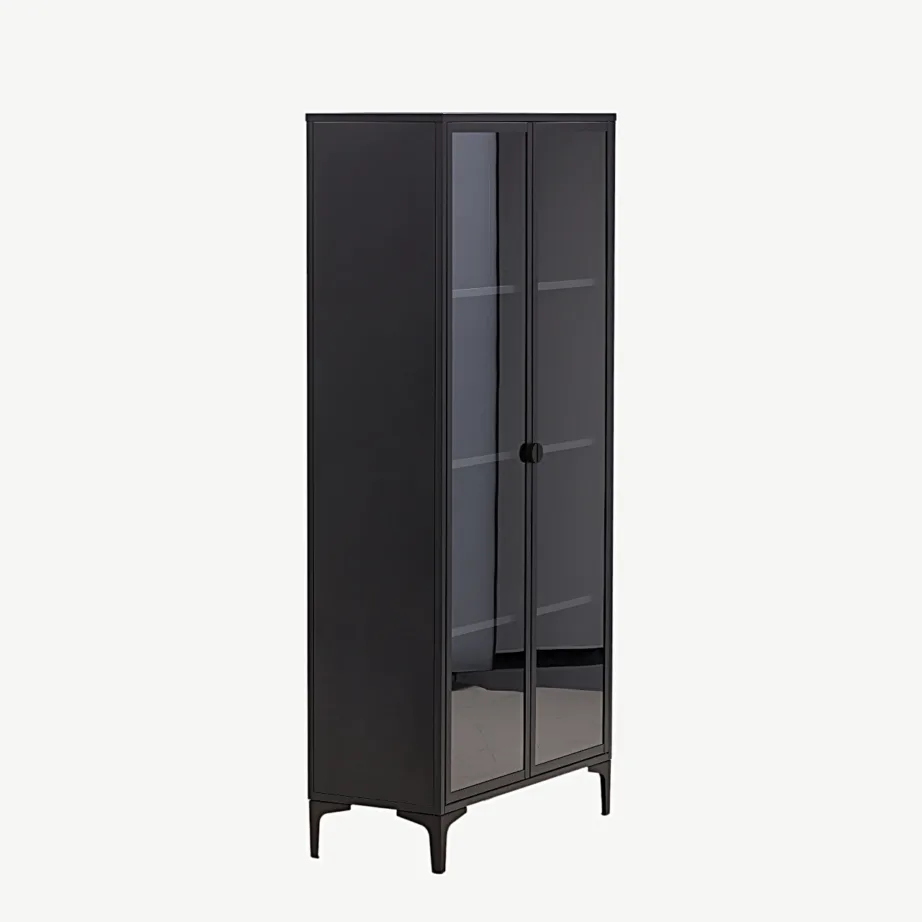 Must vitriinkapp Piring, pulbervärvitud terasest ja klaasiga, 90 × 190 cm, 15617-208 – 3