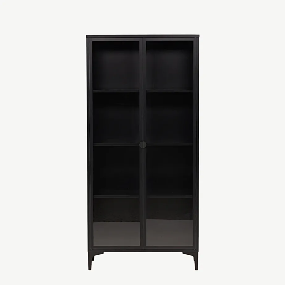 Must vitriinkapp Piring, pulbervärvitud terasest ja klaasiga, 90 × 190 cm, 15617-208 – 6