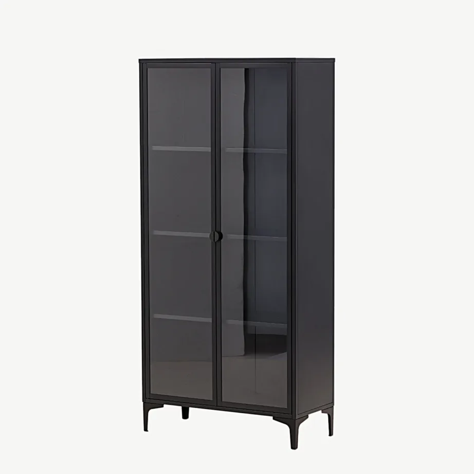 Must vitriinkapp Piring, pulbervärvitud terasest ja klaasiga, 90 × 190 cm, 15617-208 – 7