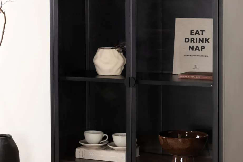 Must vitriinkapp Piring, pulbervärvitud terasest ja klaasiga, 90 × 190 cm, 15617-208 – 11