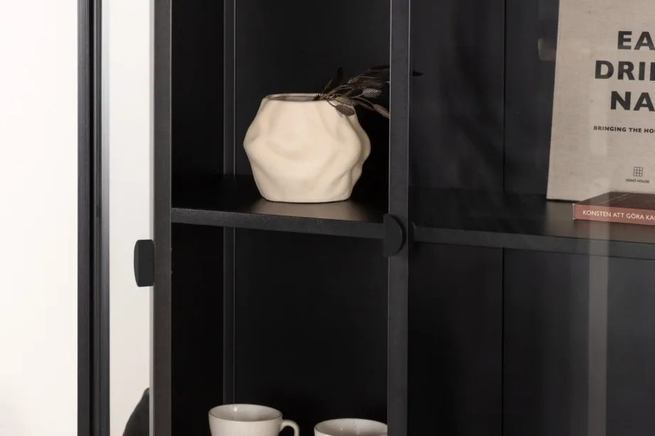 Must vitriinkapp Piring, pulbervärvitud terasest ja klaasiga, 90 × 190 cm, 15617-208 – 12