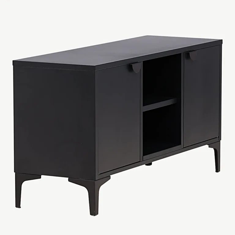 Mustast terasest TV-alus Piring (120 × 63 cm), avatud ja suletud panipaikadega - 15618-208