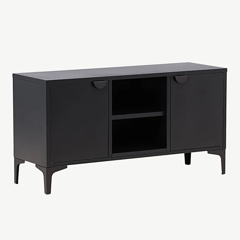 Mustast terasest TV-alus Piring (120 × 63 cm), avatud ja suletud panipaikadega - 15618-208