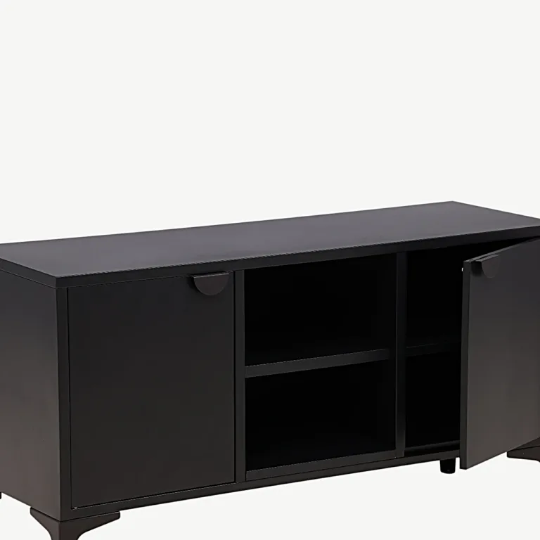 Mustast terasest TV-alus Piring (120 × 63 cm), avatud ja suletud panipaikadega - 15618-208