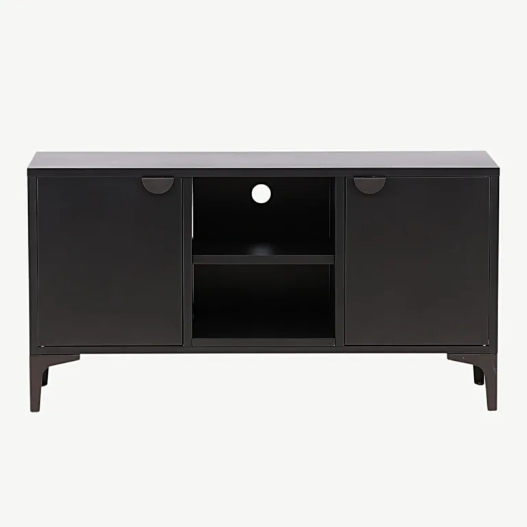 Mustast terasest TV-alus Piring (120 × 63 cm), avatud ja suletud panipaikadega - 15618-208