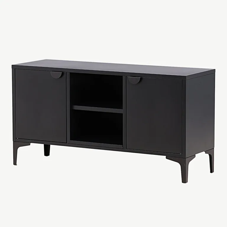 Mustast terasest TV-alus Piring (120 × 63 cm), avatud ja suletud panipaikadega - 15618-208