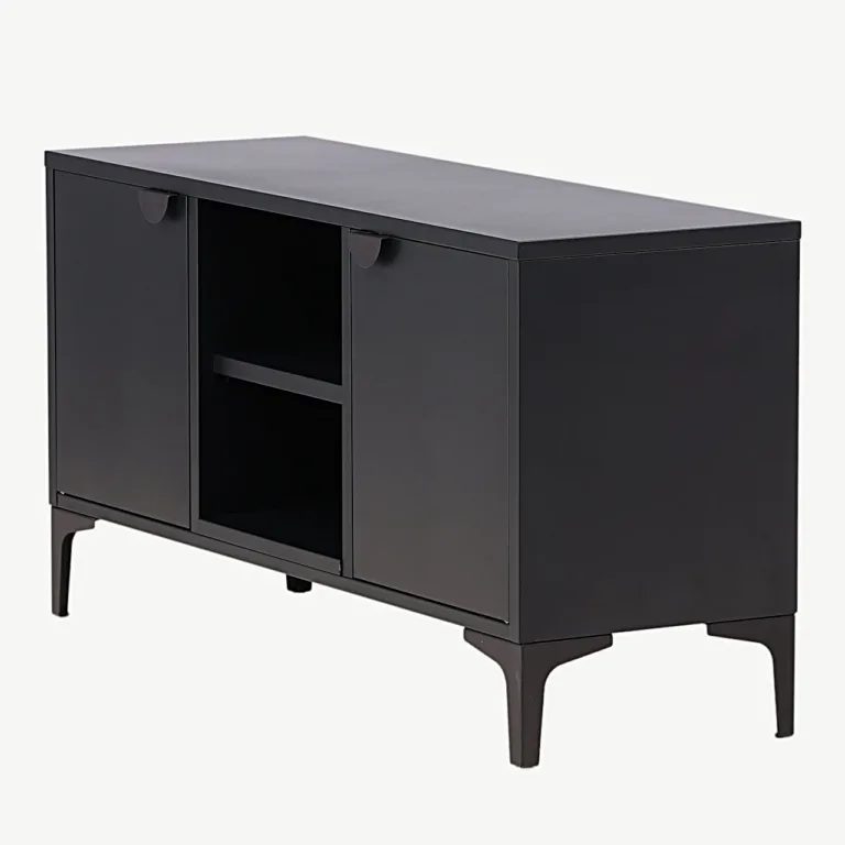 Mustast terasest TV-alus Piring (120 × 63 cm), avatud ja suletud panipaikadega - 15618-208