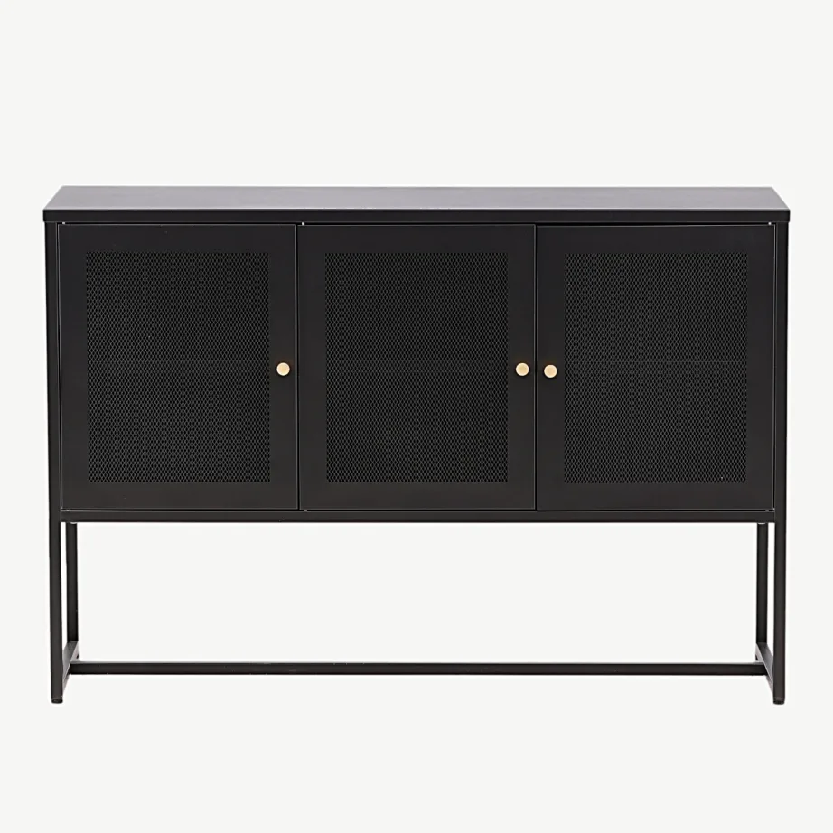 Industriaalstiilis mustast terasest kapp Malla (2 riiulit, võrega uksed), 15624-208 – 5