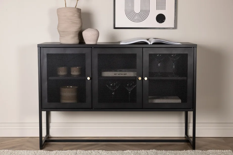 Industriaalstiilis mustast terasest kapp Malla (2 riiulit, võrega uksed), 15624-208 – 10