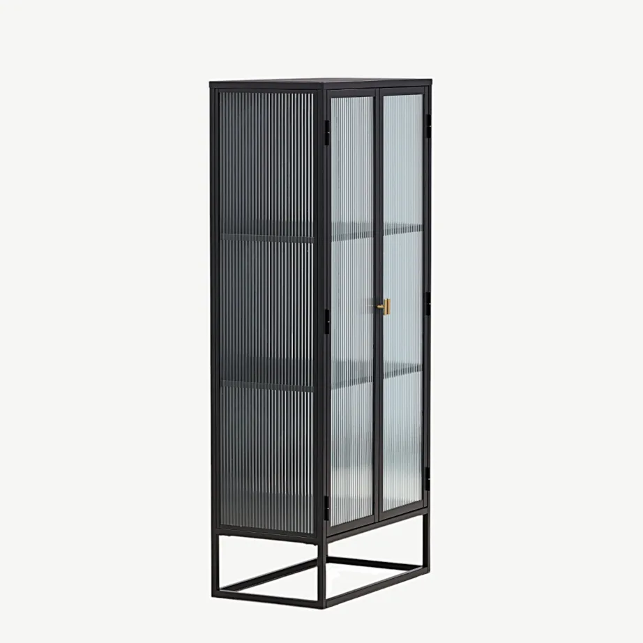 Garis mustast metallist kõrge vitriinkapp klaasustega, messingist käepidemetega, 15630-208 – 3