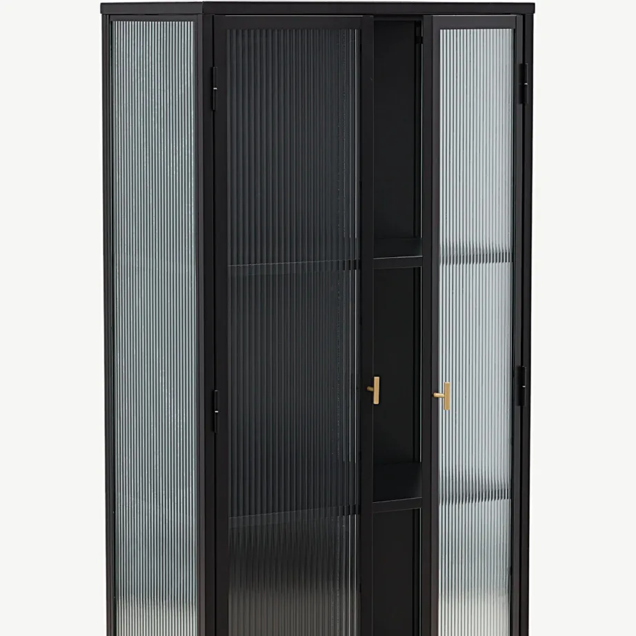 Garis mustast metallist kõrge vitriinkapp klaasustega, messingist käepidemetega, 15630-208 – 4