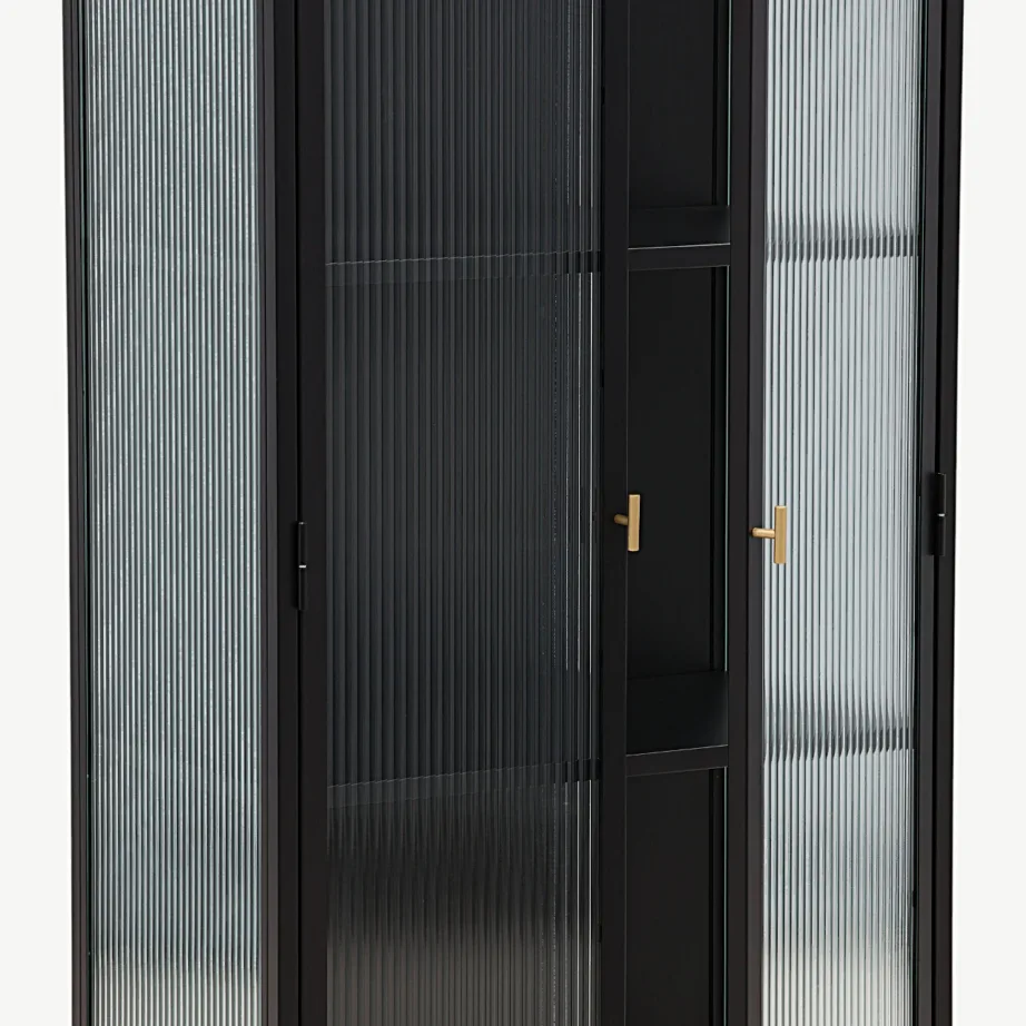 Garis mustast metallist kõrge vitriinkapp klaasustega, messingist käepidemetega, 15630-208 – 5