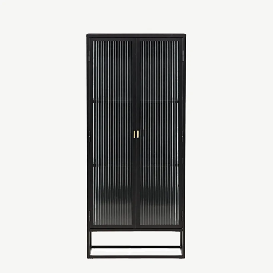 Garis mustast metallist kõrge vitriinkapp klaasustega, messingist käepidemetega, 15630-208 – 6