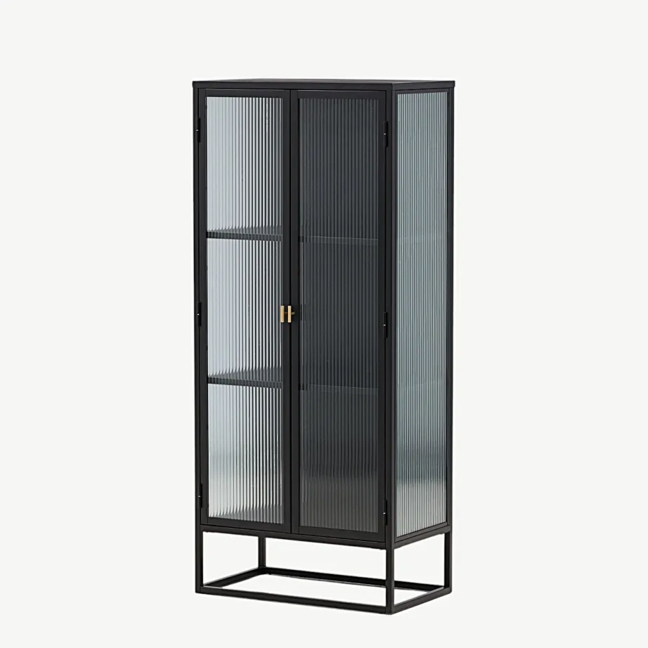 Garis mustast metallist kõrge vitriinkapp klaasustega, messingist käepidemetega, 15630-208 – 7