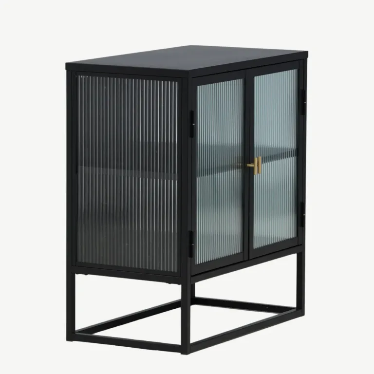 Mustast metallist klaasustega hoiukapp Garis messingudetailidega, 70x80 cm - 15632-208