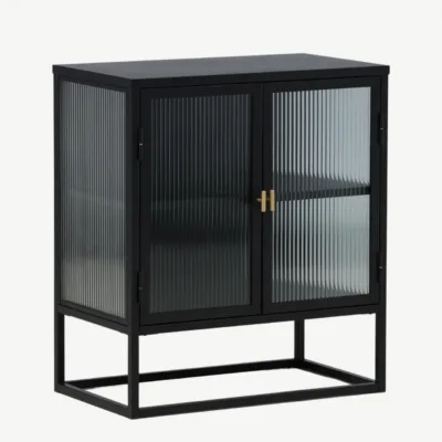 Mustast metallist klaasustega hoiukapp Garis messingudetailidega, 70x80 cm - 15632-208