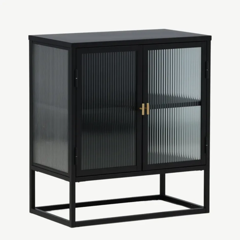Mustast metallist klaasustega hoiukapp Garis messingudetailidega, 70x80 cm - 15632-208
