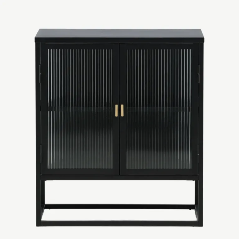 Mustast metallist klaasustega hoiukapp Garis messingudetailidega, 70x80 cm - 15632-208