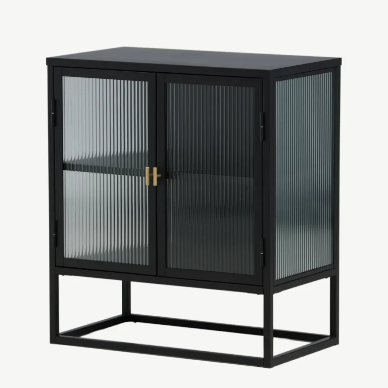 Mustast metallist klaasustega hoiukapp Garis messingudetailidega, 70x80 cm - 15632-208
