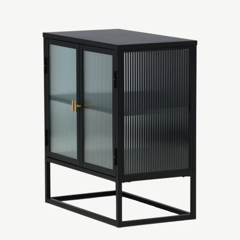 Mustast metallist klaasustega hoiukapp Garis messingudetailidega, 70x80 cm - 15632-208