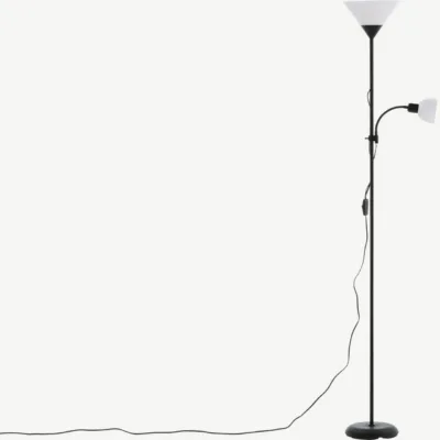 Bagasi põrandalamp kahe valgusallikaga, must/valge, reguleeritav lugemislamp - 15635-338