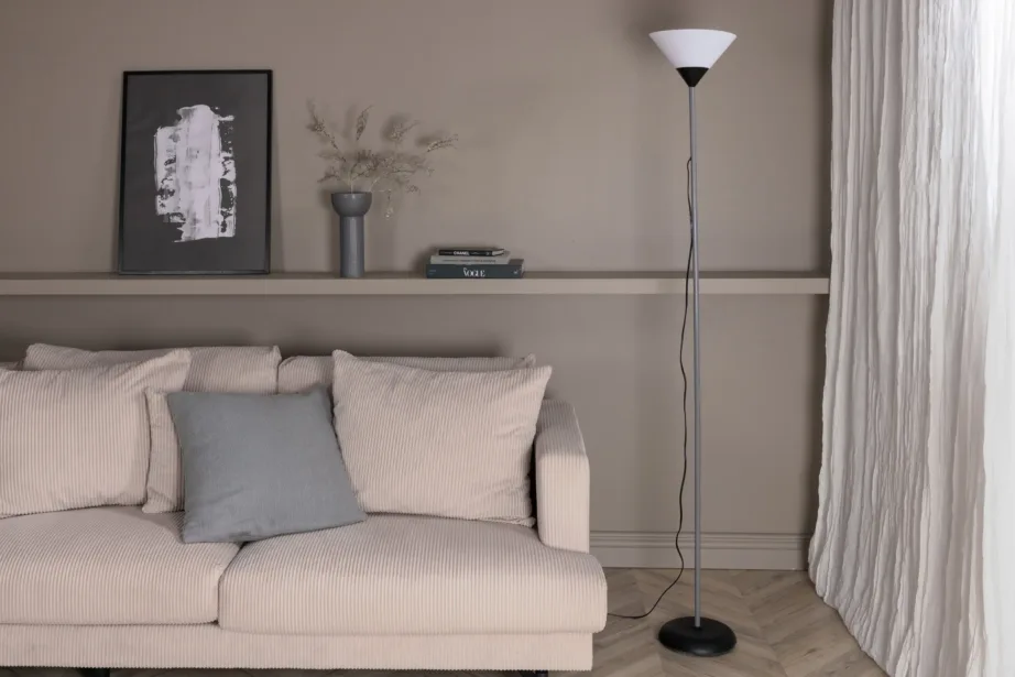 Põrandalamp Batang tumehall/valge (metalljalg, PVC kuppel), 15636-337 – 7