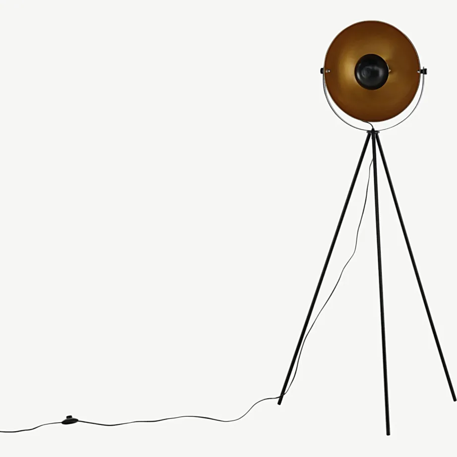 Kolmjalgne must-kuldne põrandalamp Search, 159 cm (teras), 15646-338 – 2