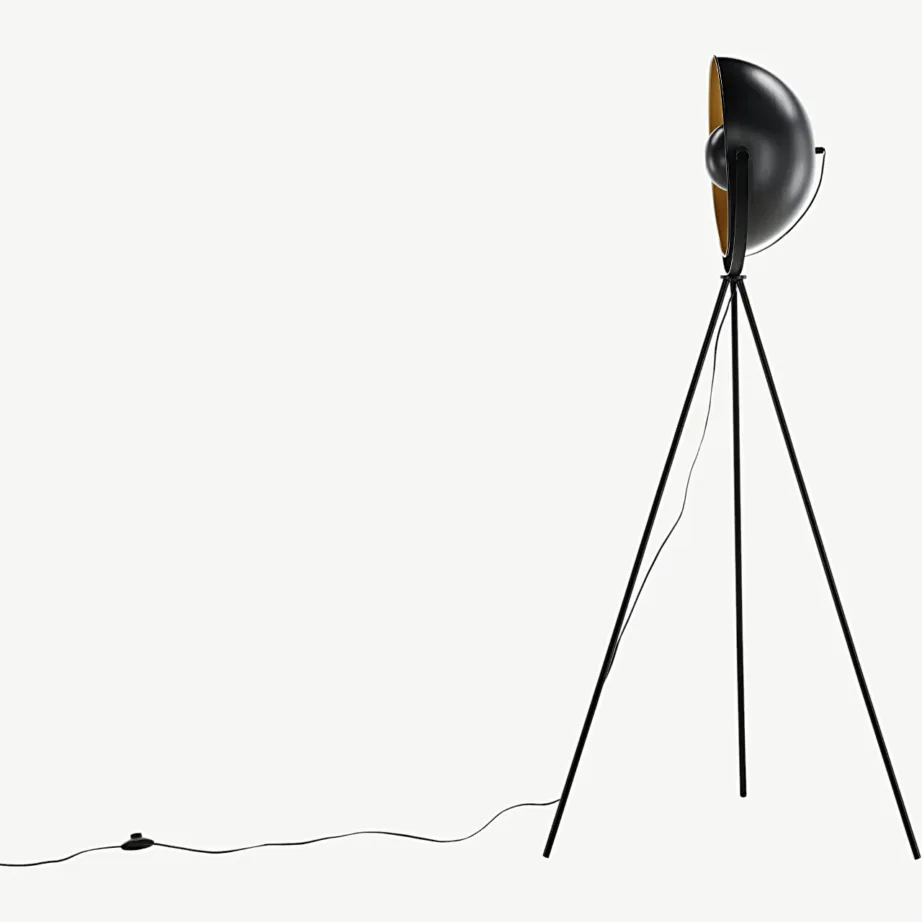 Kolmjalgne must-kuldne põrandalamp Search, 159 cm (teras), 15646-338 – 3