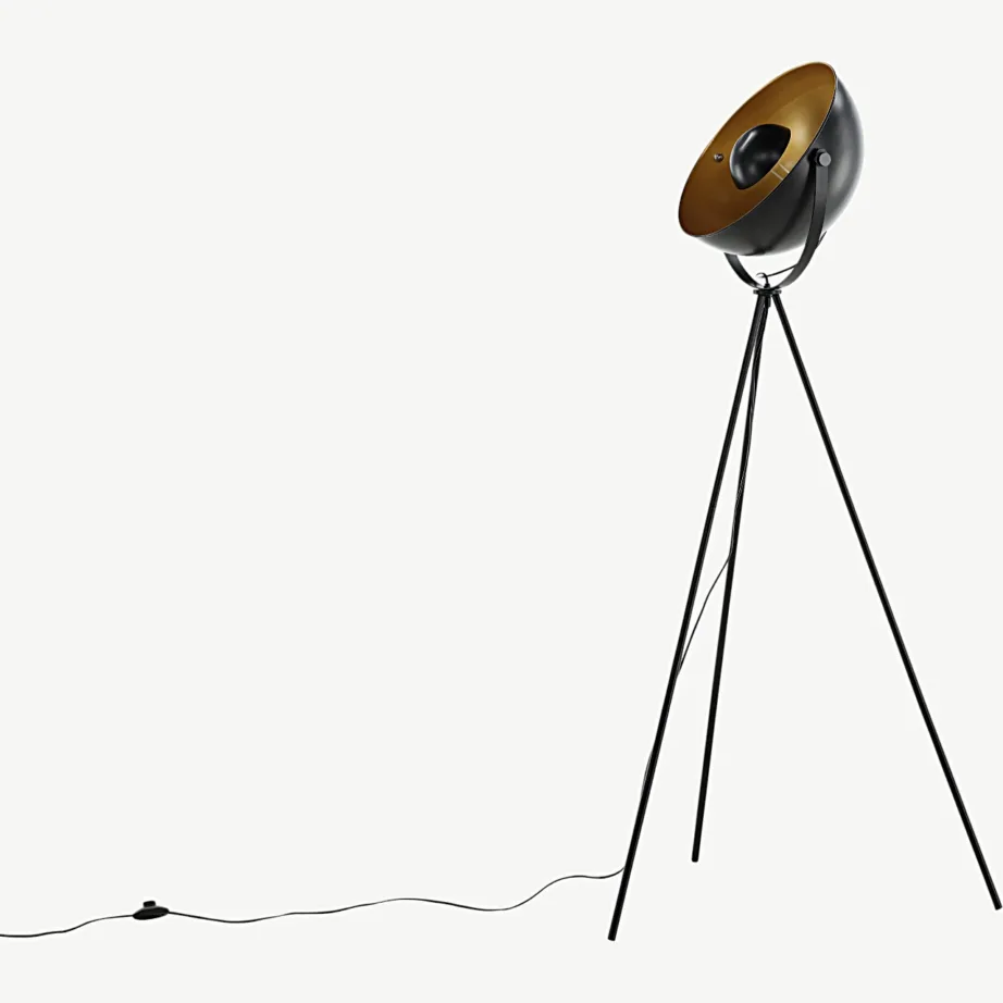 Kolmjalgne must-kuldne põrandalamp Search, 159 cm (teras), 15646-338 – 4