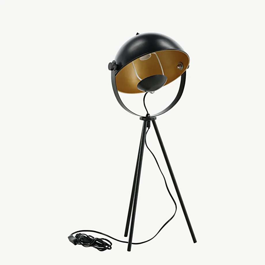 Must-kuldse viimistlusega kolmjalgne terasest laualamp Search, reguleeritava kupliga, 15647-338 – 5