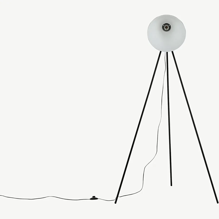 Tiv põrandalamp musta kolmjala ja valge lambivarjuga, 15652-338 – 2