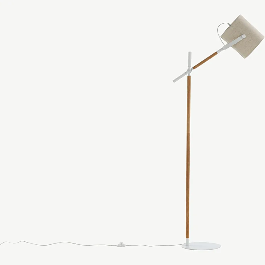 Reguleeritava kõrgusega põrandalamp Dennis, beež linane lambivari, valge ja puitdekoor, 15659-400 – 2