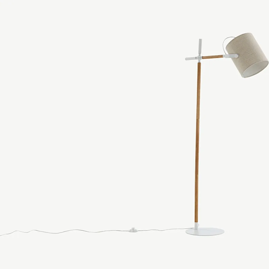 Reguleeritava kõrgusega põrandalamp Dennis, beež linane lambivari, valge ja puitdekoor, 15659-400 – 4