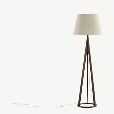 Klassikaline espresso-toonis puidust põrandalamp Kona, beeži linase varjundiga, 160 cm - 15667-420