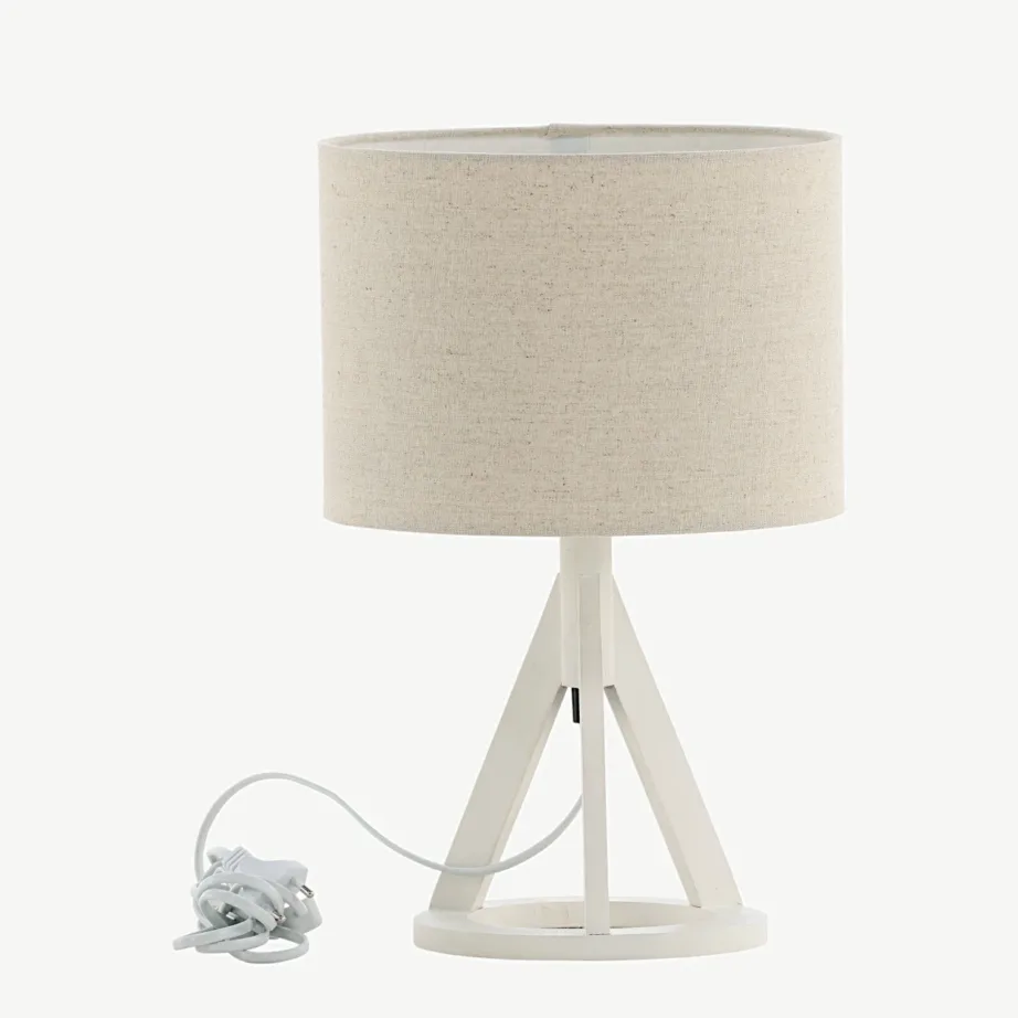 Valge kolmjalgne laualamp Kona beežist linase varjuga, 15668-400 – 2