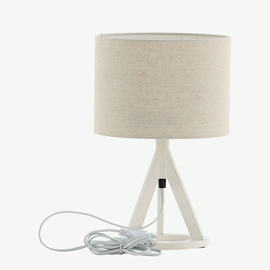 Valge kolmjalgne laualamp Kona beežist linase varjuga, 15668-400 – 3