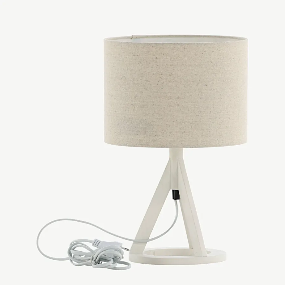 Valge kolmjalgne laualamp Kona beežist linase varjuga, 15668-400 – 4