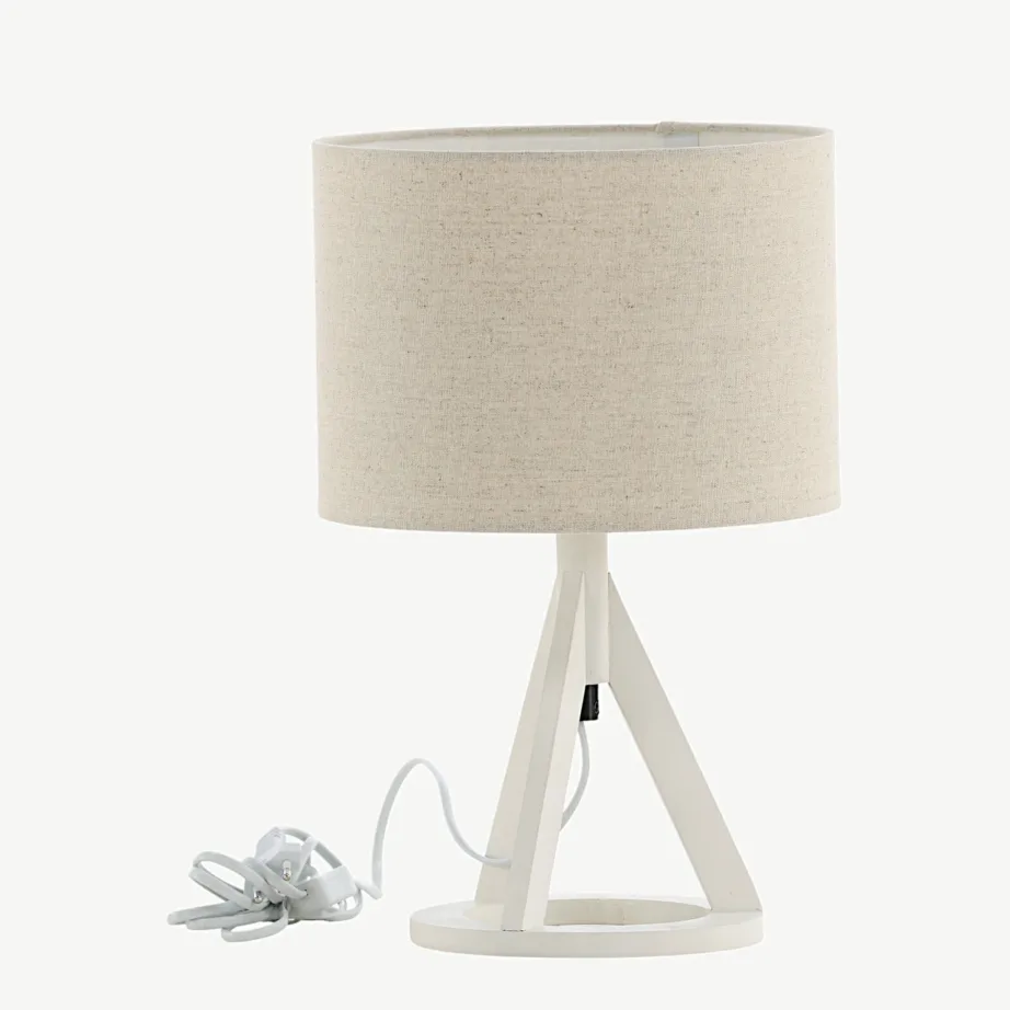 Valge kolmjalgne laualamp Kona beežist linase varjuga, 15668-400 – 5