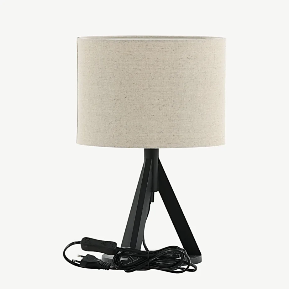 Kolmjalgne laualamp Kona – must alus ja beež linakangast kuppel, 15668-480 – 3