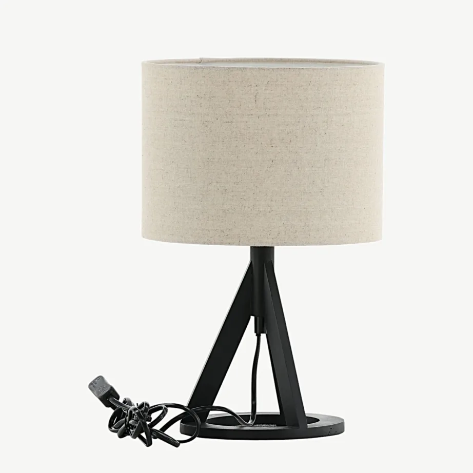 Kolmjalgne laualamp Kona – must alus ja beež linakangast kuppel, 15668-480 – 5