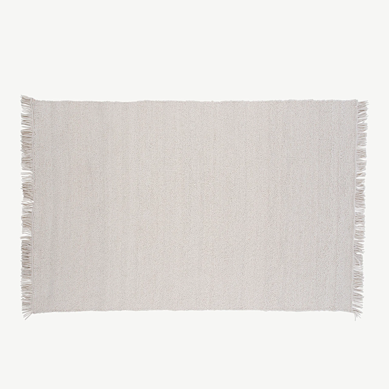 Käsitsi kootud valge villavaip Betina narmastega, 300x200 cm - 15679-120