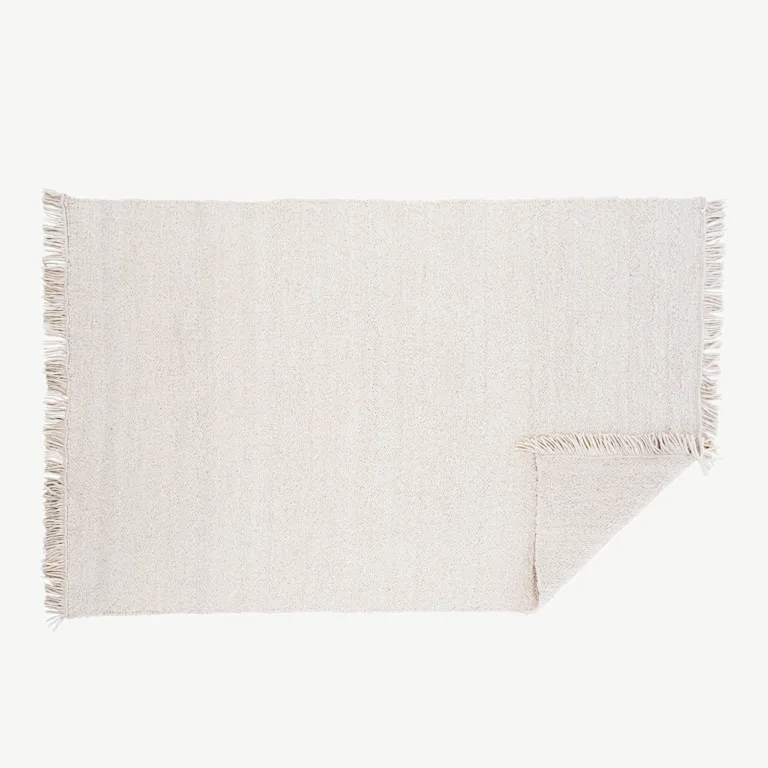 Käsitsi kootud valge villavaip Betina narmastega, 300x200 cm - 15679-120