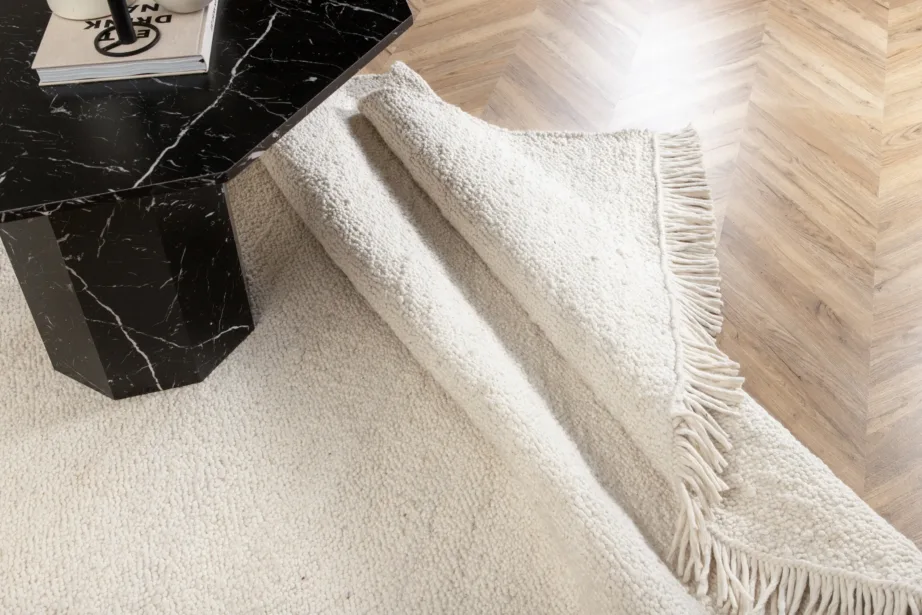 Käsitsi kootud valge villavaip Betina narmastega, 300×200 cm, 15679-120 – 11