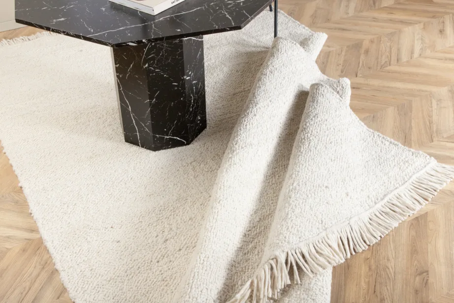 Käsitsi kootud valge villavaip Betina narmastega, 300×200 cm, 15679-120 – 12