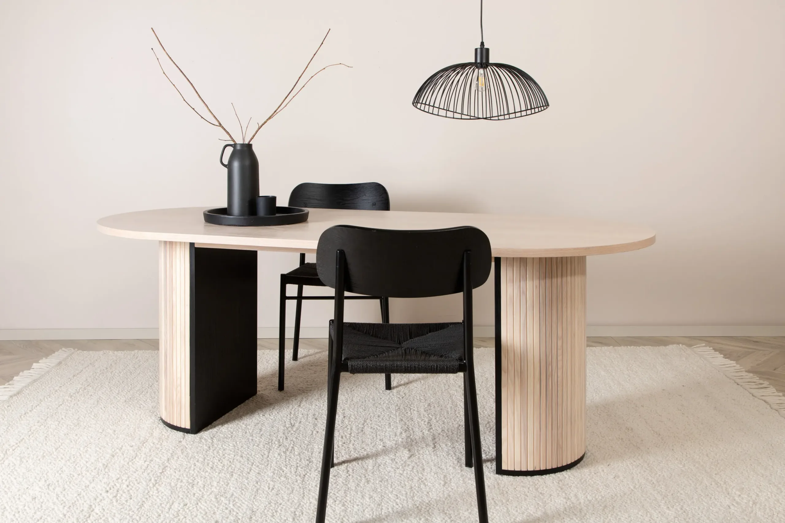 Käsitsi kootud valge villavaip Betina narmastega, 300x200 cm - 15679-120