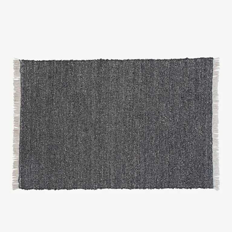 Käsitsi kootud hall villavaip Betina narmastega, 300 × 200 cm - 15679-505