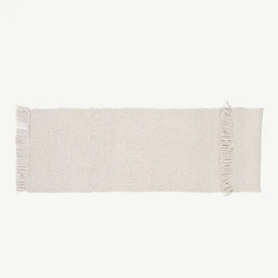 Käsitsi kootud valge villavaip Betina narmastega, 250 × 80 cm - 15682-120