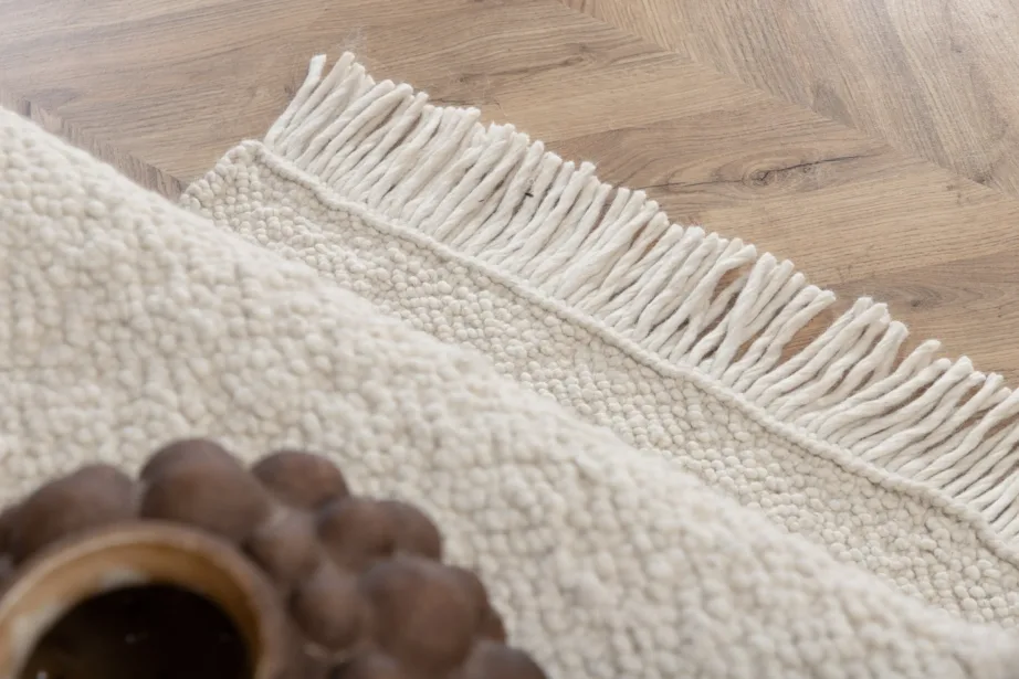 Käsitsi kootud valge villavaip Betina narmastega, 250 × 80 cm, 15682-120 – 7