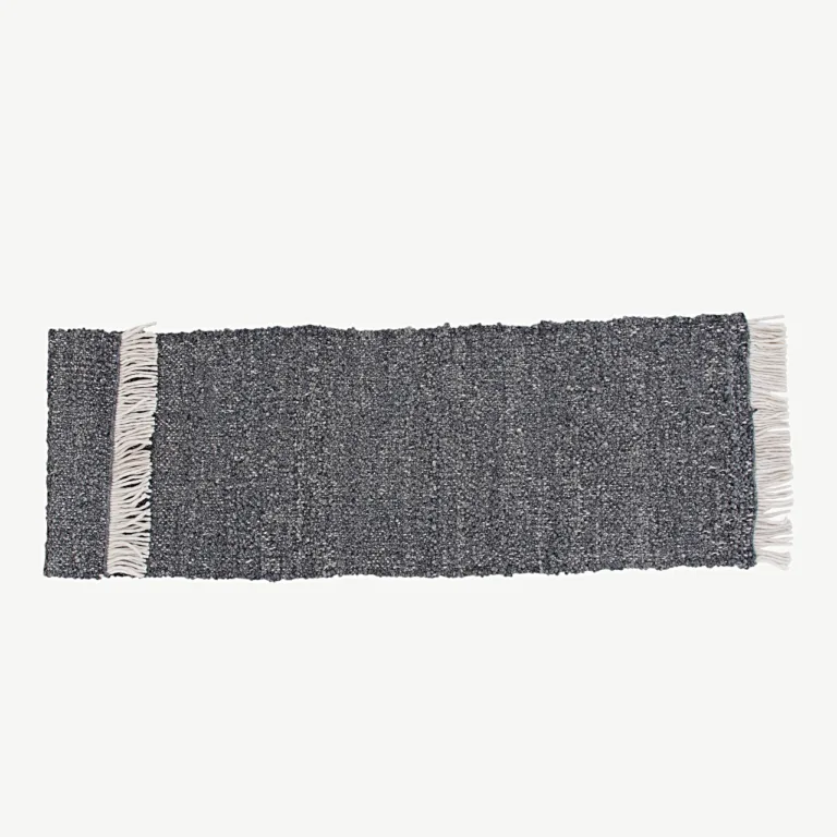 Käsitsi kootud hall villavaip Betina, narmastega, 80 × 250 cm - 15682-505